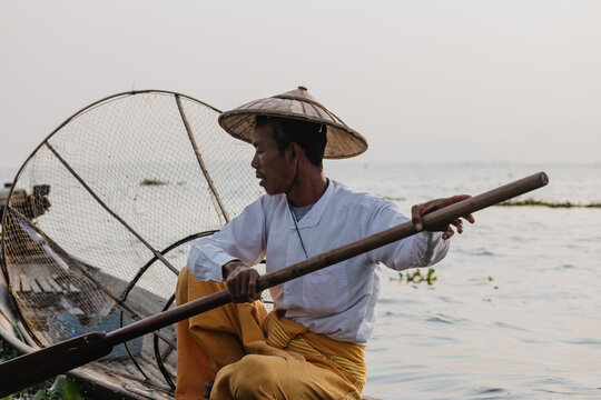  Fisherman Rowing Boat on Inle Lake