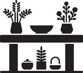 Minimal Table And Plants Silhouette Vector