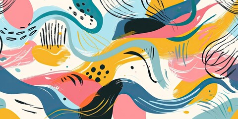 Abstract colorful painted shapes and lines.