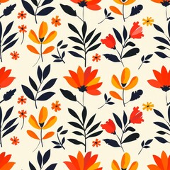 Tropical Floral Pattern With Summer Colors and Leaves on a Light Background