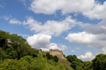 Fototapeta premium Photo of the beautiful town of Richmond which is a market town and civil parish in North Yorkshire, England showing the historic Richmond Castle on a sunny day in the summer time