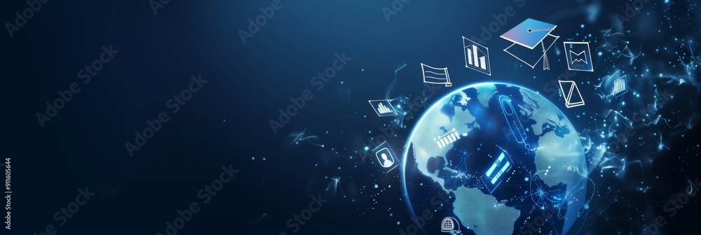 Aufkleber Global Digital Transformation The Future of Technology. Embracing innovation is key to navigating the digital age and understanding its evolution and impact on our interconnected world