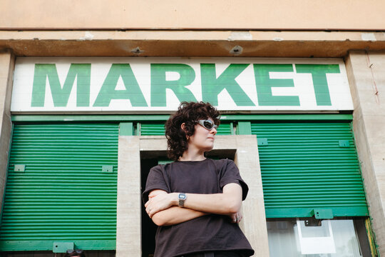 Portrait of a tomboy female on the street 