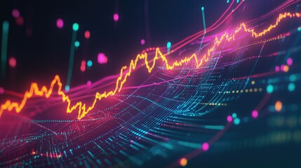 Abstract depiction of financial graphs and charts in neon colors