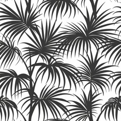 Seamless Monochrome Tropical Leaf Pattern on White Background