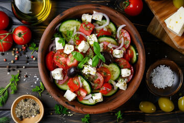 greek salad or horiatiki salad, top view