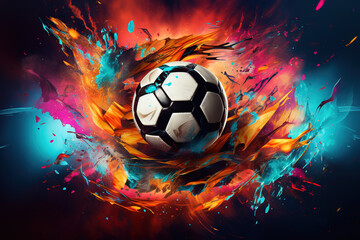 Fototapeta premium Soccer or football ball poster for championship with hot fire trace. Active team sport background