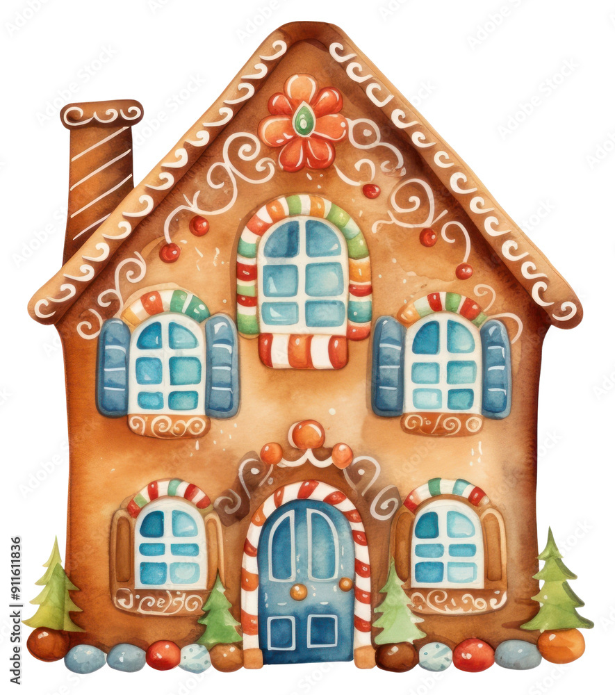 Canvas Prints PNG gingerbread house, Christmas watercolor  element, transparent background