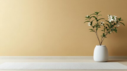 Japanese Wabi-Sabi style room with warm neutrals, grungy wall texture, and minimalist design, simple and tranquil