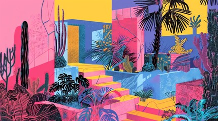 trees in risograph style 
