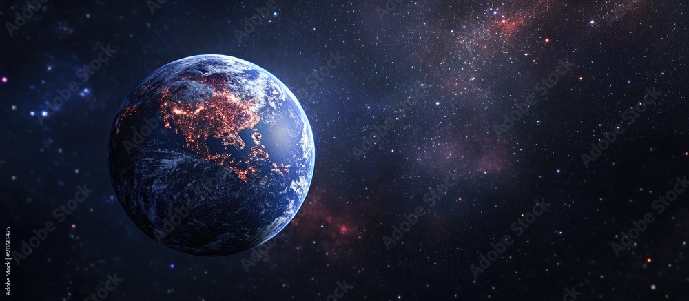 Poster 3d rendering of earth globe with space elements