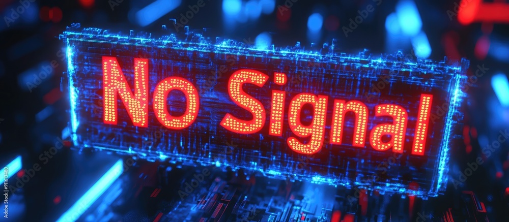 Poster 3d rendering of no signal text with technological glitches and screen distortion effects