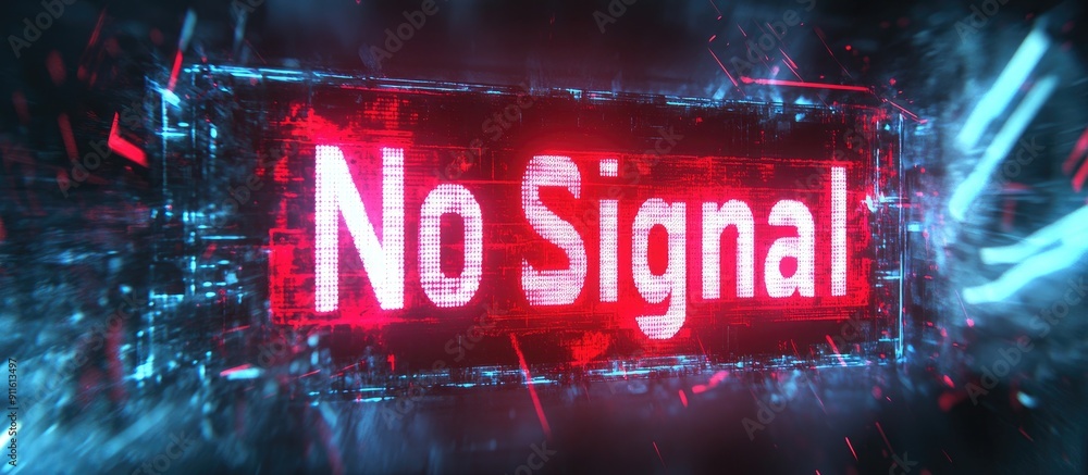 Poster 3d rendering of no signal text with technological glitches and screen distortion effects