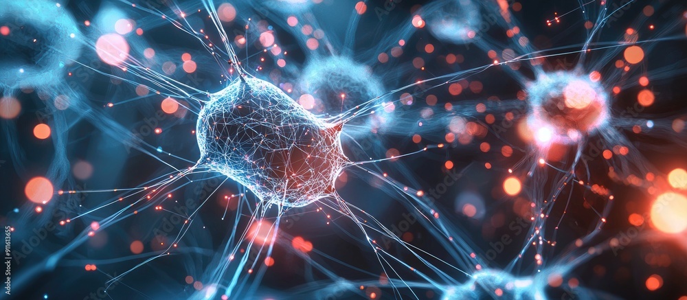 Poster abstract representation of neural networks with interconnected nodes and links showcasing advanced t