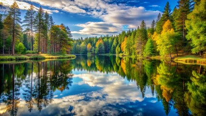 Autumn Reflections in a Forest Lake, photography, landscape, fall colors, nature , lake , reflection