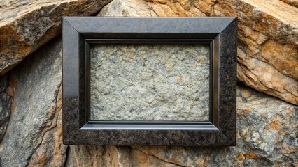 Black Frame on Rough Stone Background, Frame, Stone, Wall, Background