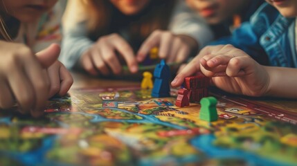 close up family playing a board game