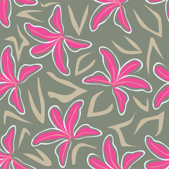 Hand drawing floral seamless pattern with cotton twigs and berries bouquets on a beige background. Winter Christmas themed background. Botanical illustration