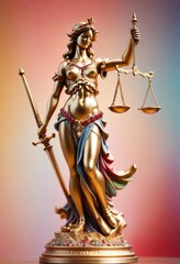 Gold statue of Lady Justice with scales and sword