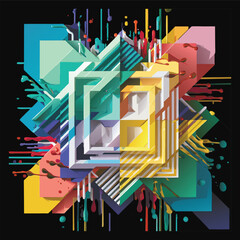 Colorful splashes of paint, geometric, abstract art