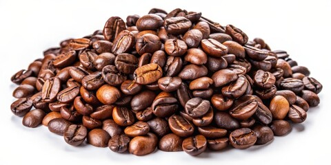 Fototapeta premium Close-Up of Roasted Coffee Beans on White Background, Food Photography, Coffee Beans, Caffeine, Beverage , Coffee