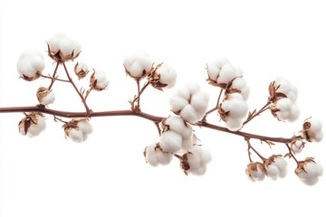 Cotton plant branch blooming with soft white fluffy bolls