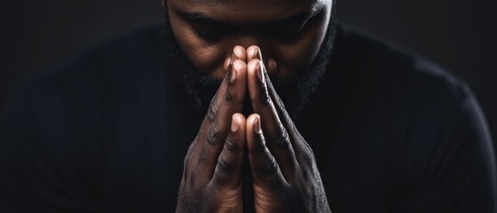 Close-Up of Man's Hands in Prayer Position. Generative ai