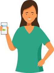 Smiling nurse is holding a smartphone displaying her payday and salary