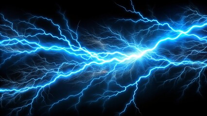 Electric Blue Lightning Bolts Against Black Background, Abstract , Background , Energy , Storm