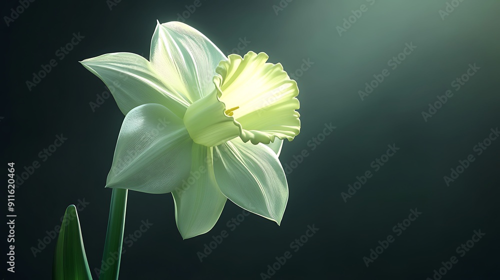 Poster serene beauty of a pale green daffodil captured in soft light sphere - c4d style with octane renderi