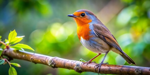 European Robin Perched on a Branch, Close-up, Bird, Nature, Wildlife, Woodland, Forest