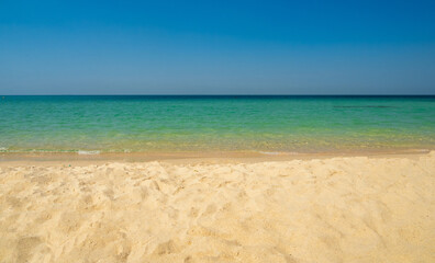 Horizon Landscape summer season panorama front view point tropical sea beach white sand clean and blue sky background calm nature ocean beautiful wave water travel at Sai Kaew Beach thailand holiday