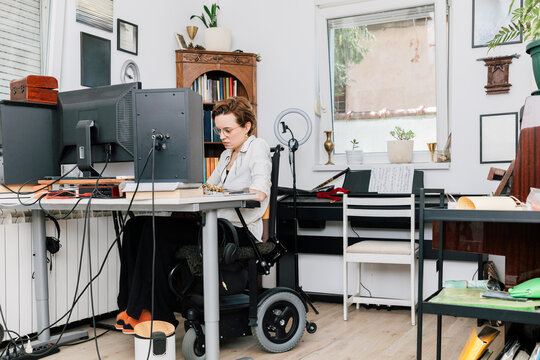 Woman Working in Mobility-friendly Home Office