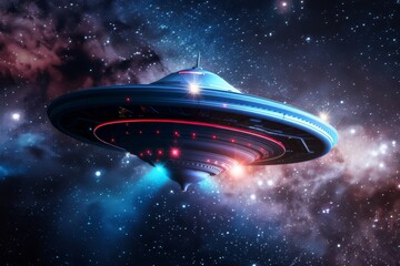 Obraz premium Majestic Interstellar Spacecraft Gliding Through Starry Cosmos