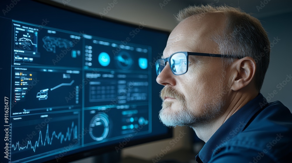 Poster focused analyst working on data visualization