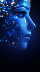 Obraz premium Cosmic portrait with glittering stardust for Y3K aesthetic space-themed, futuristic beauty trends and next-generation virtual reality experiences
