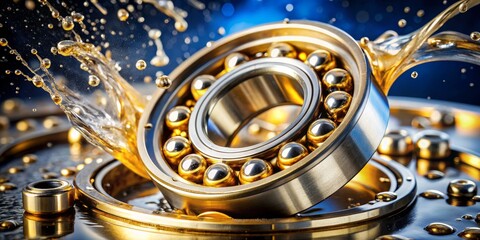 Golden Ball Bearings in Oil Splash, Bearing , Lubrication , Machinery , Industrial