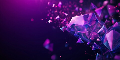 Abstract geometric shapes in vibrant purple hues for Y3K aesthetic backgrounds, futuristic user interface designs and next-gen holographic projection concepts. Place for text