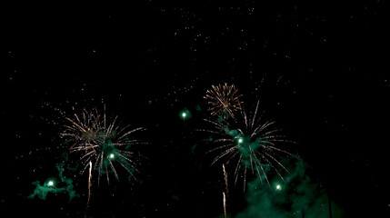 Firework celebrate an American National Day anniversary party in night background. Beautiful Fireworks Concept.Banner image.