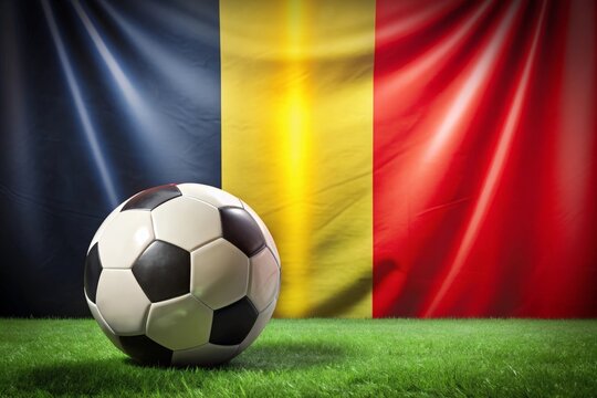 Belgium flag with soccer ball. Football.