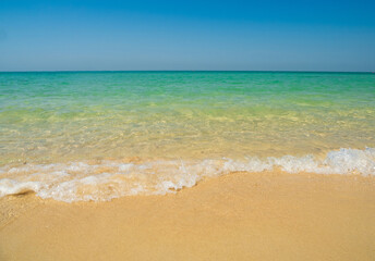 Horizon Landscape summer season panorama front view point tropical sea beach white sand clean and blue sky background calm nature ocean beautiful wave water travel at Sai Kaew Beach thailand holiday