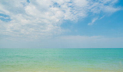 Landscape beautiful horizon summer panorama front view point tropical sea beach white sand clean and blue sky background calm Nature ocean Beautiful  wave water travel at Sai Kaew Beach thailand