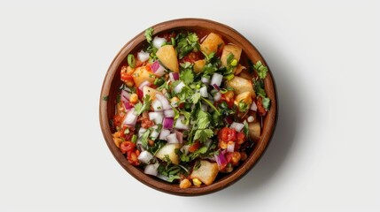 papri chaat, Indian local street dish, food in the bowl, isolated PNG, transparent cutout, top view