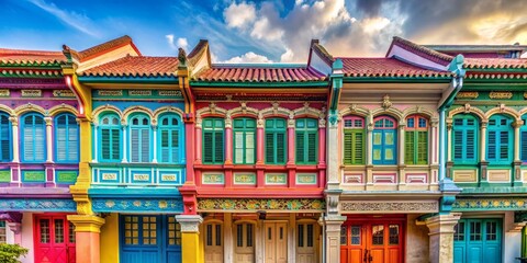 A Row of Colorful Shophouses in Singapore, 4K, Vibrant Colors, Asian Architecture, Singapore , shophouse , architecture