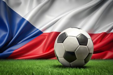 Fototapeta premium Czech Republic flag with soccer ball. Football