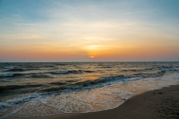 Landscape horizon viewpoint panorama summer shore sea beach nobody wind wave cool holiday look calm big sunset sky twilight evening on day time nature tropical coast beautiful ocean water travel