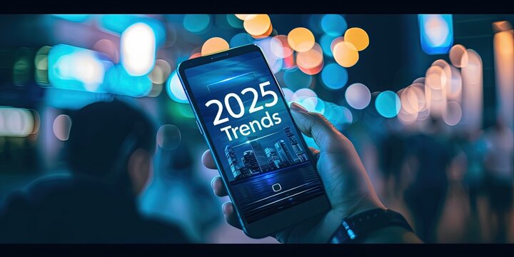 text "2025 trends" written on the smartphone display