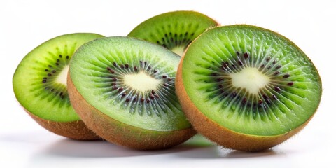 Fototapeta premium Kiwi Slices - A Close Up View of Green Flesh and Black Seeds, fruit, kiwi, food , vitamin C