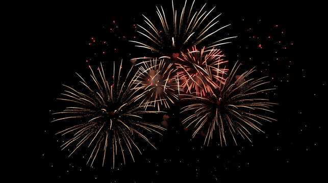 A spectacular display of colorful fireworks bursting in the night sky, creating a festive and celebratory atmosphere.