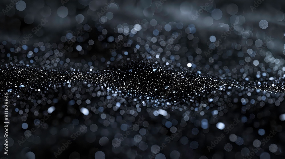 Poster Abstract Black and White Bokeh Background with Defocused LightsAn abstract image of black fabric with shimmering white lights, creating a luxurious and elegant background.